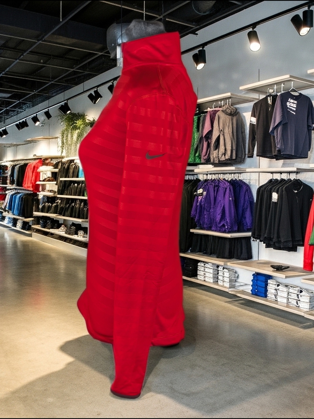 Nike Pro Hyperwarm Dri Fit 1/2 Zip Training Pullover Women's S Red Thumb Hole